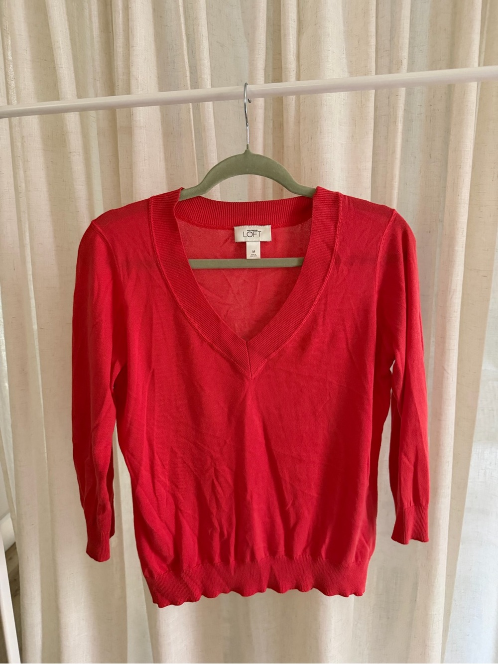 LOFT Bright Red V-Neck Lightweight Women's Sweater